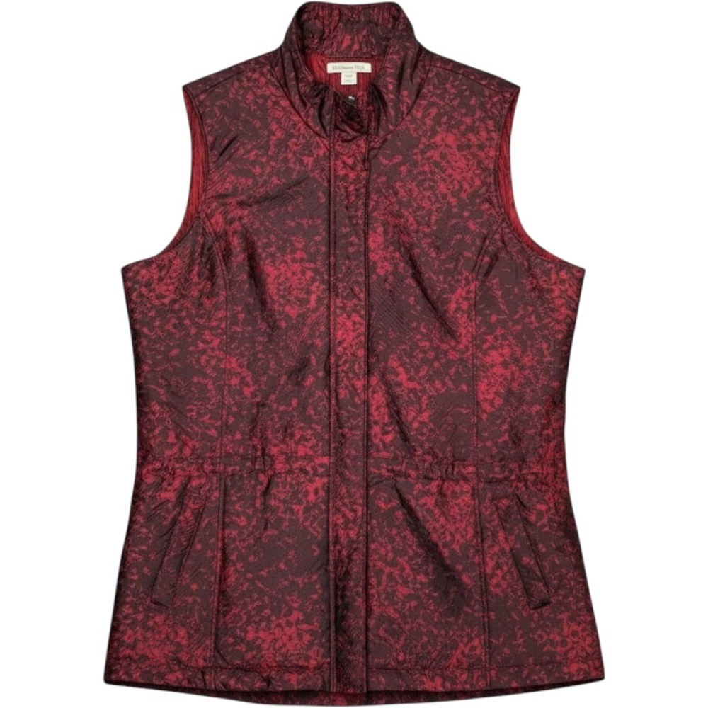 Coldwater Creek Vest Women XL Red Excellent Abstract Crinkle Zip Front Pockets